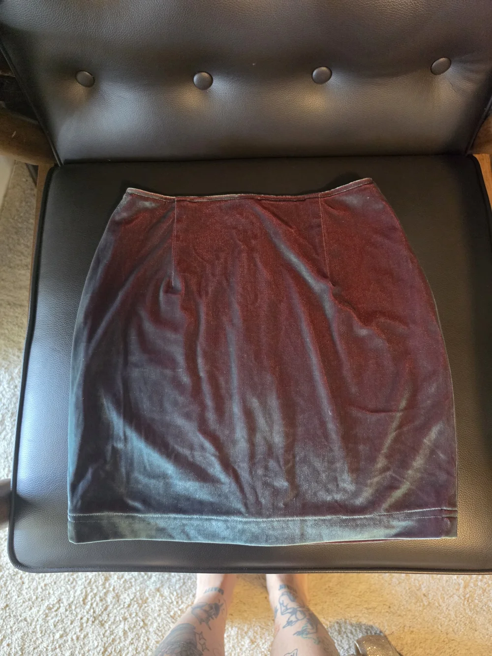 Vintage Velvet Bodycon Mini Skirt Silver/red Color Shift